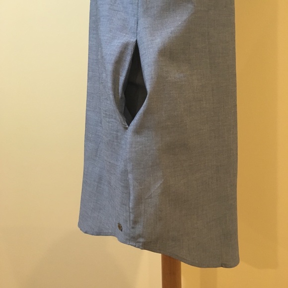 Tie Waist Chevron Trim Chambray Dress with Pockets - Picture 4 of 4